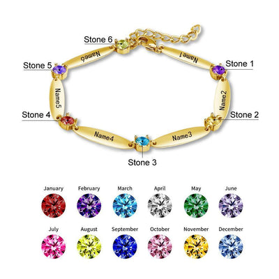 Mother's Day Gift Mother Bracelet with Family Names and Birthstones
