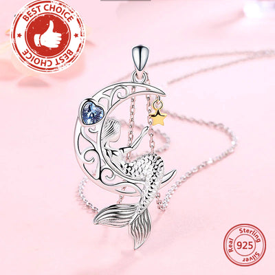 Father's Day Gift Mermaid pendant, moon star necklace for Women