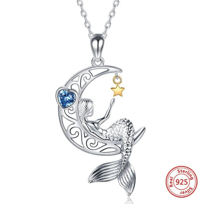 Father's Day Gift Mermaid pendant, moon star necklace for Women