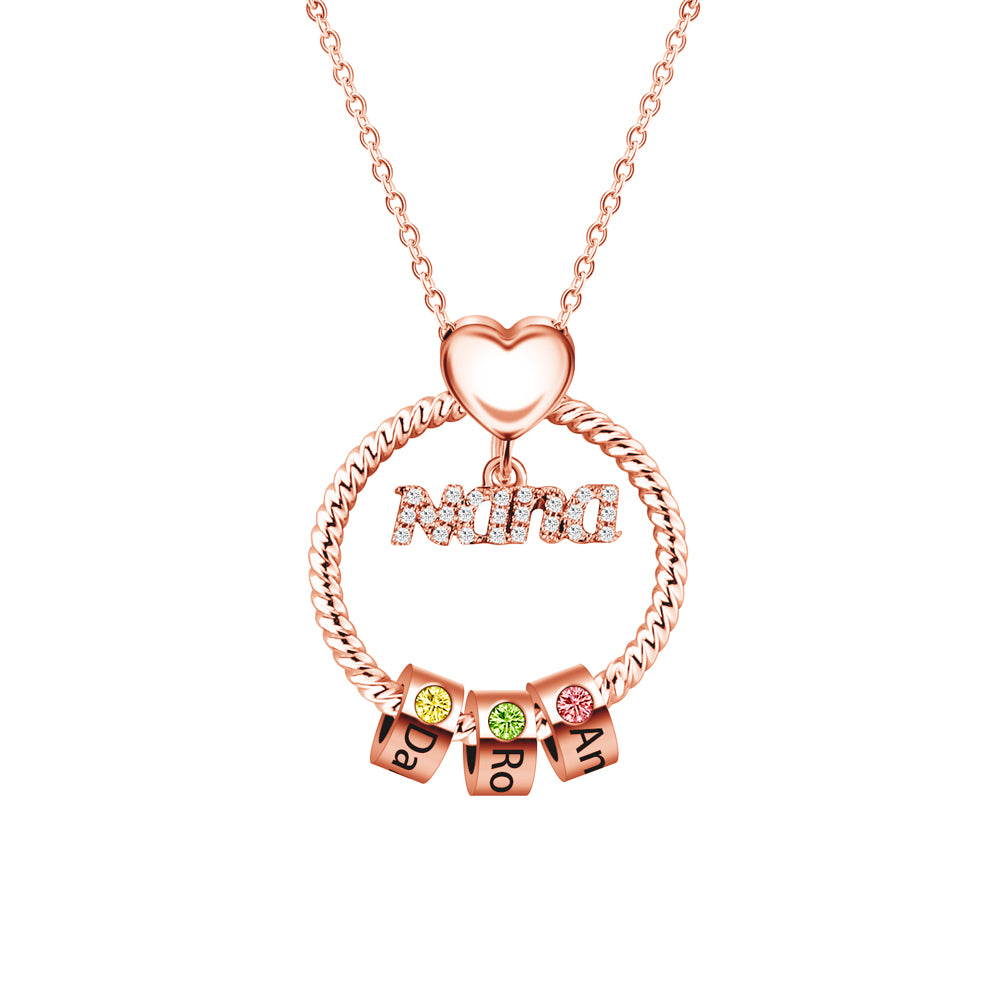 Mother's Day Gift Personalized Circle Pendant with Custom Birthstone Beads