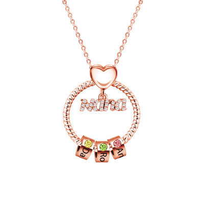 Mother's Day Gift Personalized Circle Pendant with Custom Birthstone Beads