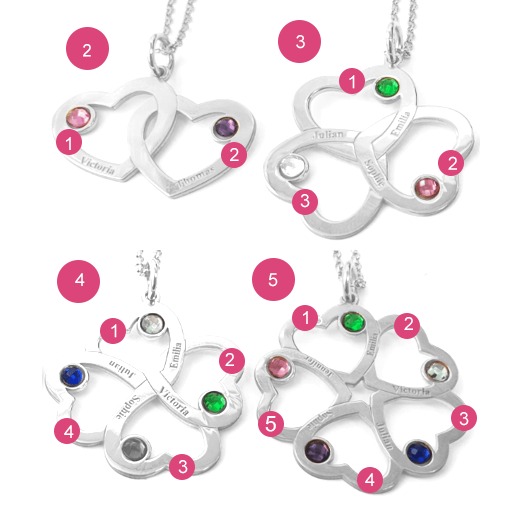 Mother's Day Gift Intertwined 1-6 Hearts Name Necklace With Birthstones