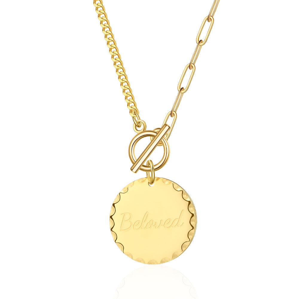 Mother's Day Gift Custom Engraved Vintage Brass Flat Disc Pendant