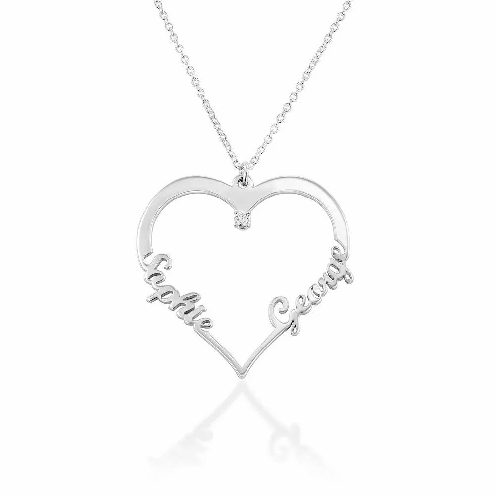 Mother's Day Gift Contour Heart Pendant Necklace with Two Names
