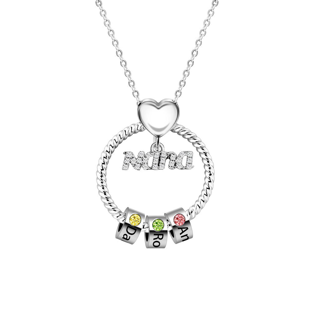 Mother's Day Gift Personalized Circle Pendant with Custom Birthstone Beads
