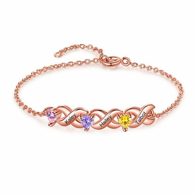 Mother's Day Gift Family Custom Bracelet Heart Personalized with Birthstones