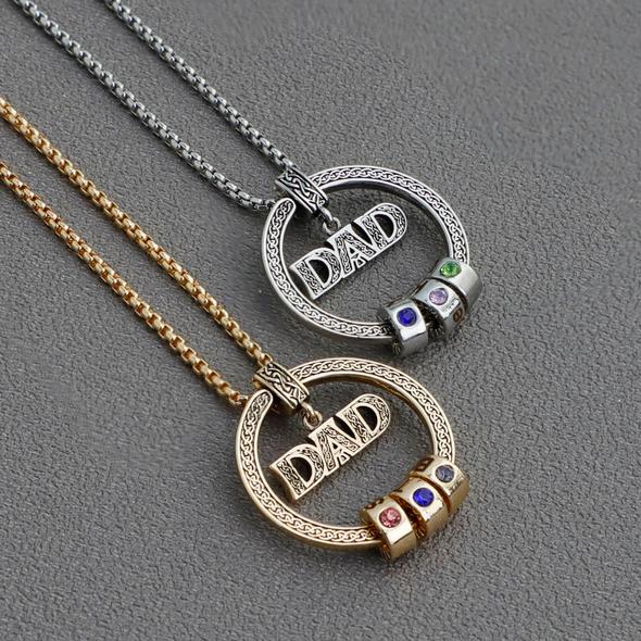 Father's Day Gift Personalized Circle Pendant with Custom Beads Birthstone Pendant Necklace