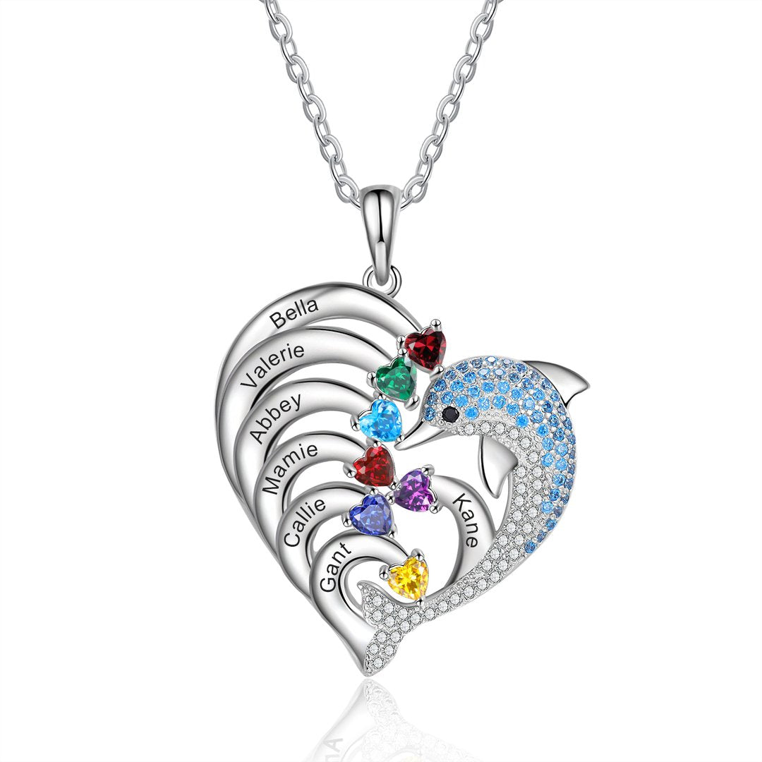 Mother's Day Gift Personalized Heart Dolphin Necklace
