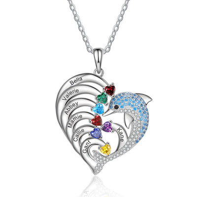 Mother's Day Gift Personalized Heart Dolphin Necklace
