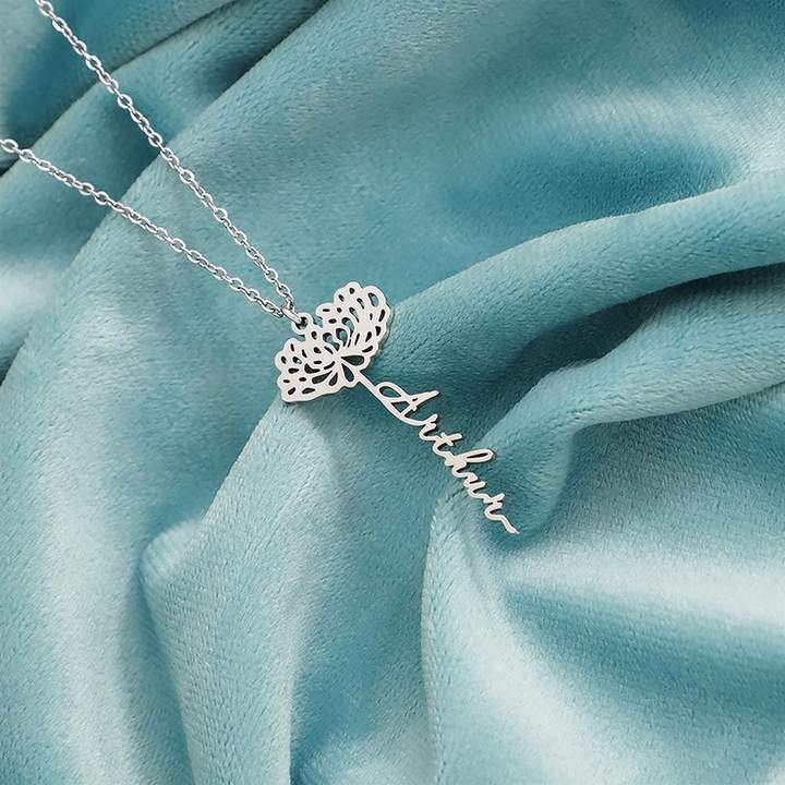 Mother's Day Gift Dainty Name Necklace With Birth Flower