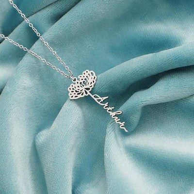 Mother's Day Gift Dainty Name Necklace With Birth Flower