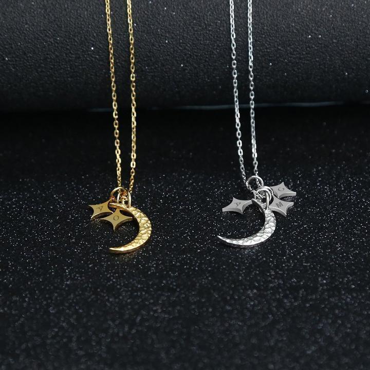 Mother's Day Gift Moon and Stars initials Necklace