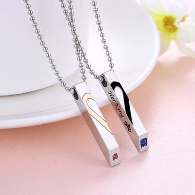 Mother's Day Gift Her King His Queen Matching Heart Necklaces With Birthstone For Couples