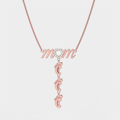 Mother's Day Gift Personalised Heart Crystal Mom Necklace With Baby Feet