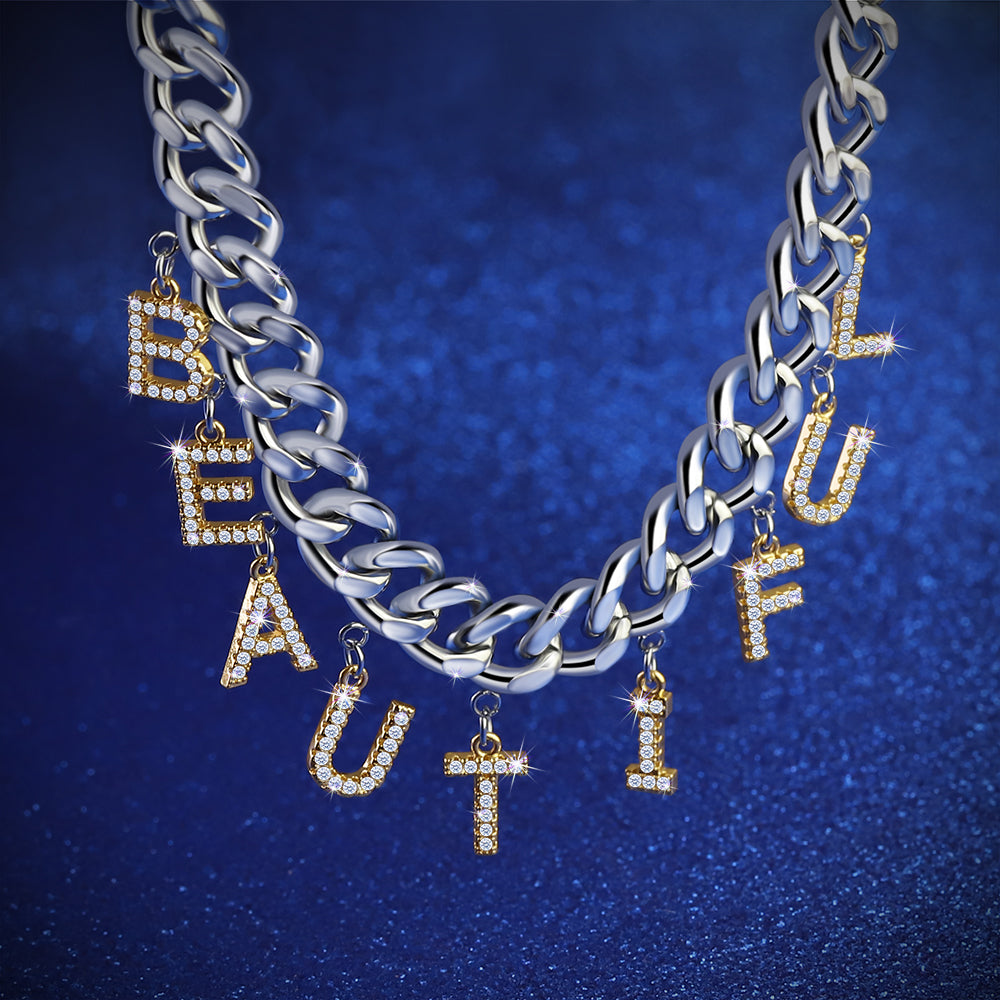 Mother's Day Gift Cuba Jewelry Diamond Initial Name Necklace