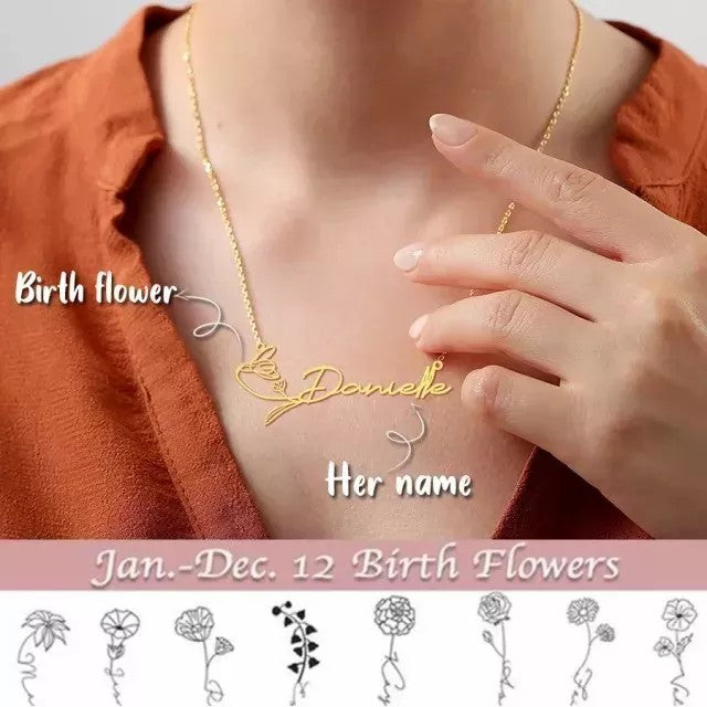 Mother's Day Gift Fashion Name Necklace with Birth Flower
