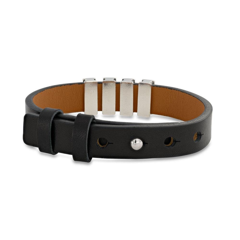 Father's Day Gift Men's Leather Bracelet with Custom Silver Beads