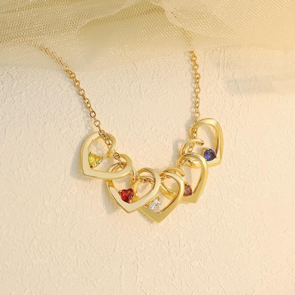 Mother's Day Gift Personalized Heart Name Birthstone Necklace For Mom Grandma