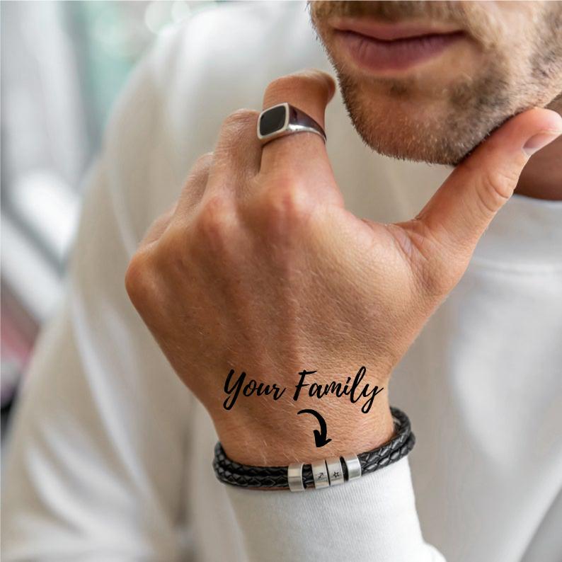 Father's Day Gift Men's Leather Bracelet with Small Custom Beads