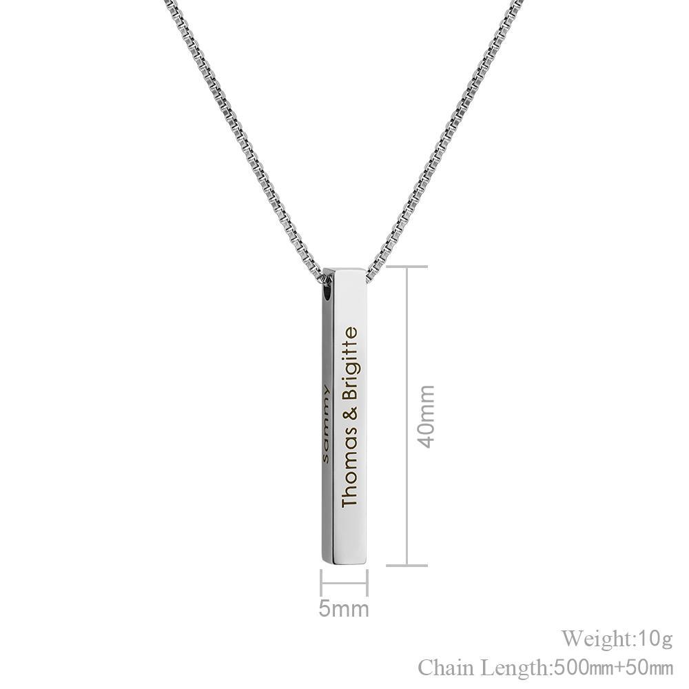 Mother's Day Gift Personalized Engraved 3D Bar Necklace
