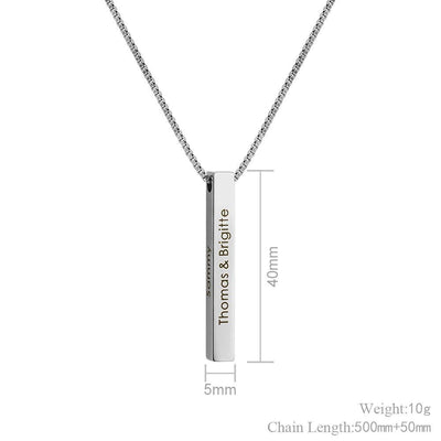 Mother's Day Gift Personalized Engraved 3D Bar Necklace