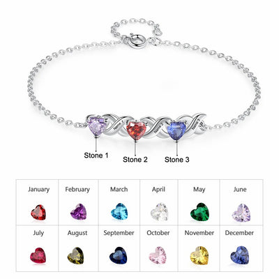 Mother's Day Gift Family Custom Bracelet Heart Personalized with Birthstones