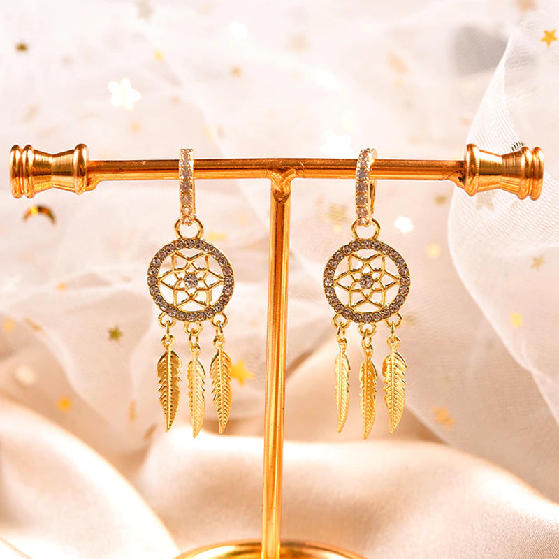 Dreamcatcher 14k Solid Gold Earrings + Necklace