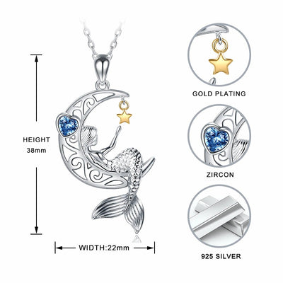 Father's Day Gift Mermaid pendant, moon star necklace for Women