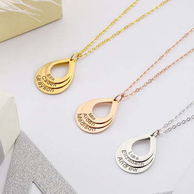 Christmas Gift ’Engraved Drop Shaped Family Necklace