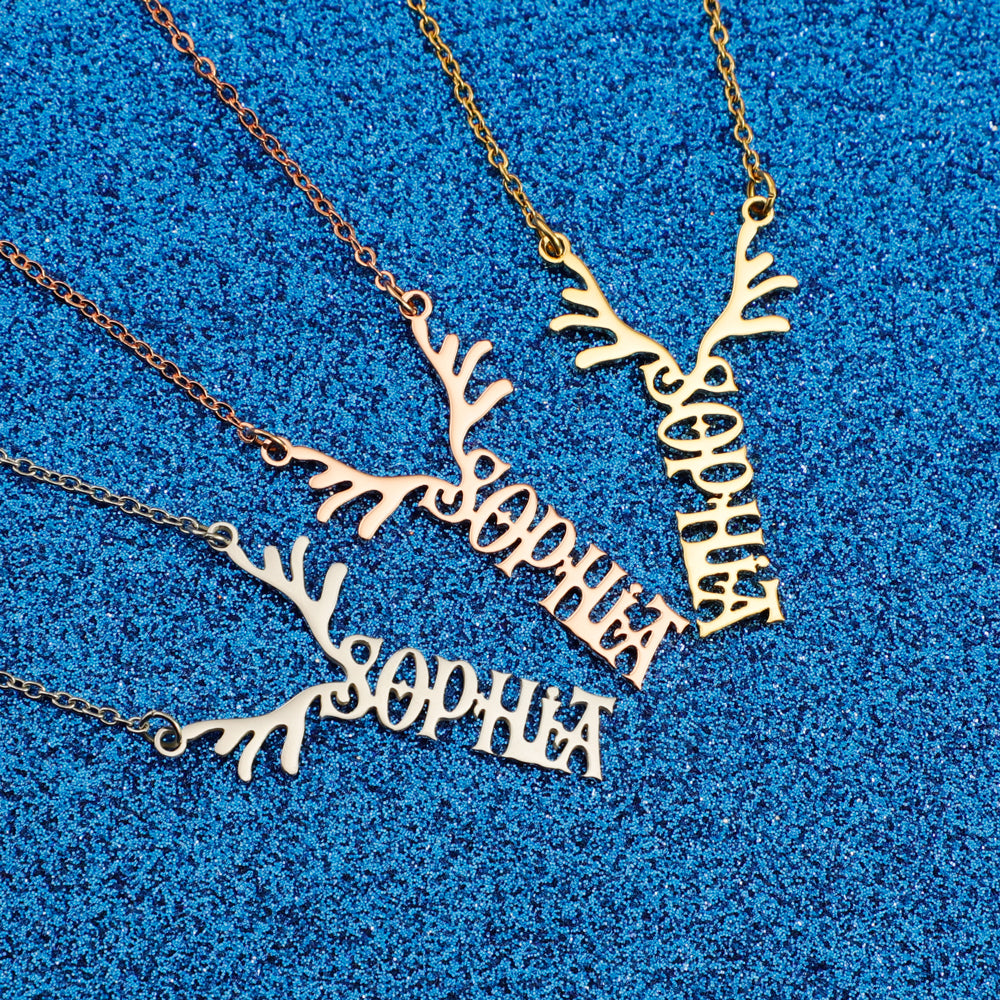 Mother's Day Gift Antler Name Necklace