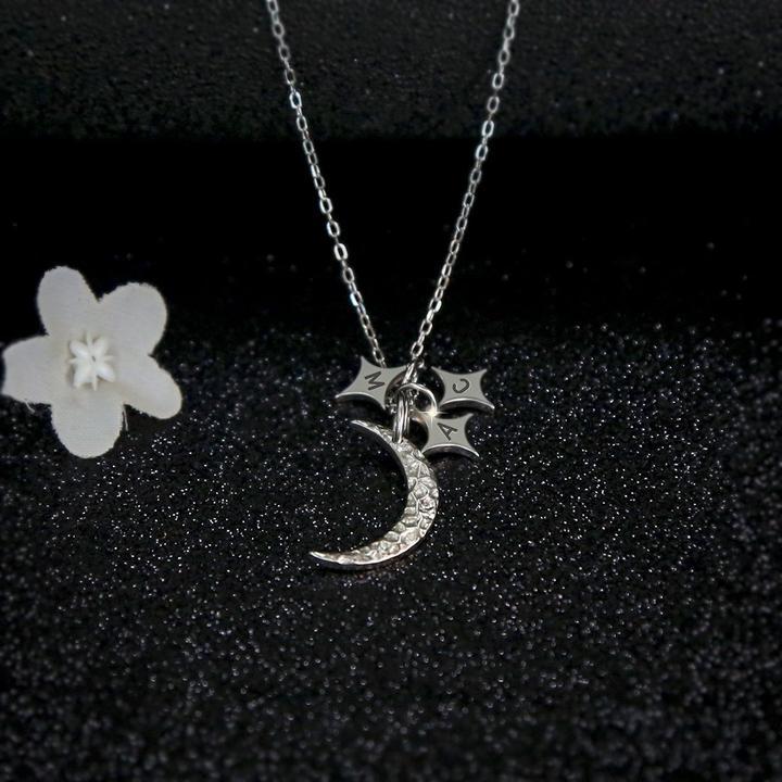 Mother's Day Gift Moon and Stars initials Necklace