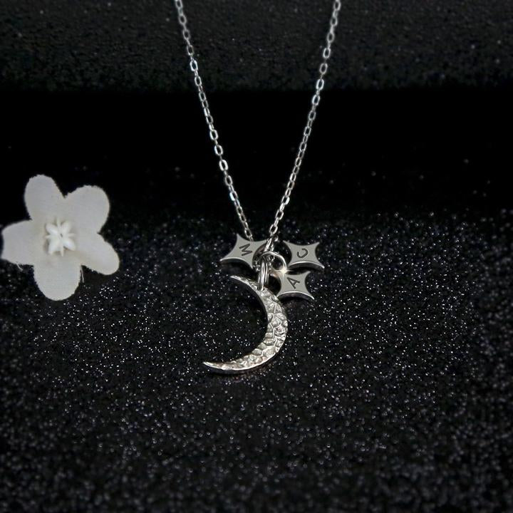 Mother's Day Gift Moon and Stars initials Necklace