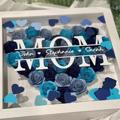 Personalized Mom Flower Shadow Box With Kids Name For Mother's Day