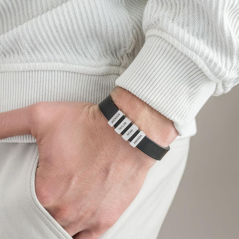 Father's Day Gift Men's Leather Bracelet with Custom Silver Beads