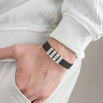 Father's Day Gift Men's Leather Bracelet with Custom Silver Beads