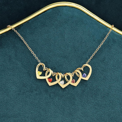 Mother's Day Gift Personalized Heart Name Birthstone Necklace For Mom Grandma
