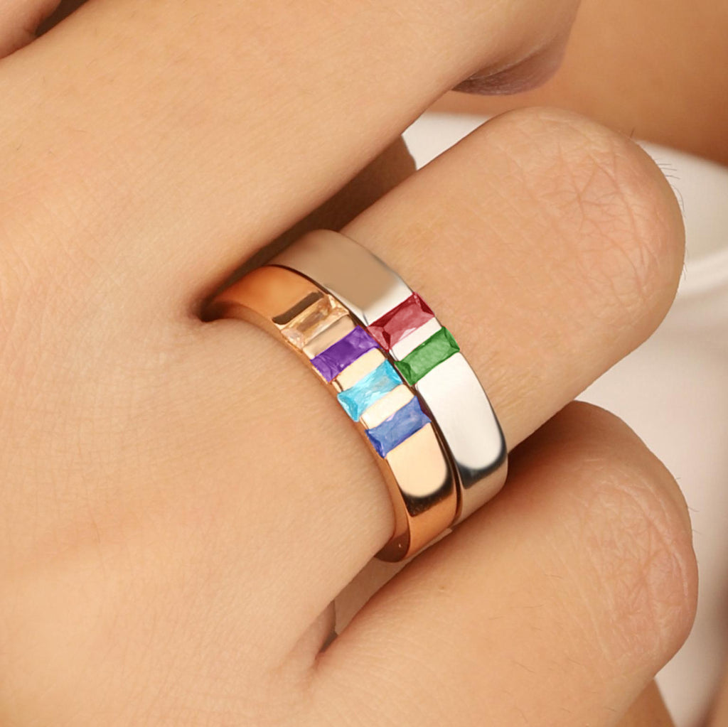 Sterling Silver Birthstone Family Elegant Ring