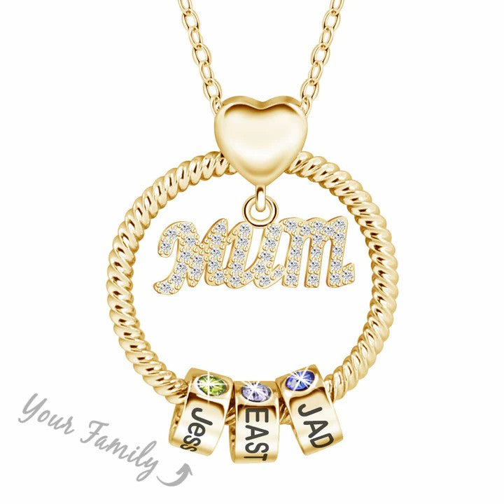 Mother's Day Gift Personalized Circle Pendant with Custom Birthstone Beads
