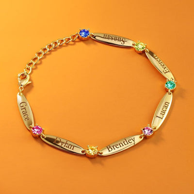 Mother's Day Gift Mother Bracelet with Family Names and Birthstones