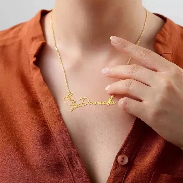 Mother's Day Gift Fashion Name Necklace with Birth Flower