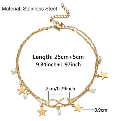 Infinity Anklet with Star Charm Bohemia Summer Party Foot Chain for Women