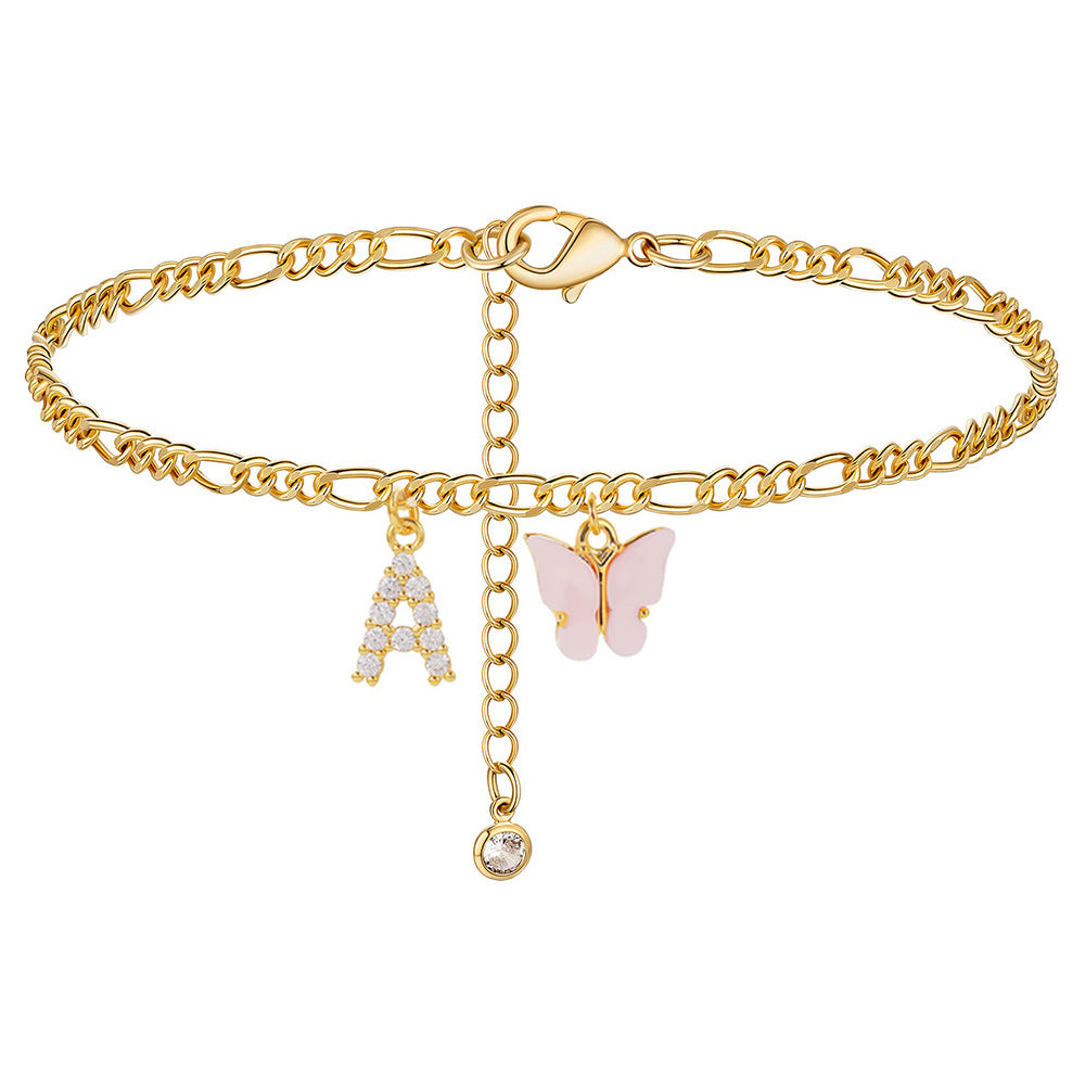 Personalized Initial Anklet with Butterfly Charm Dainty Summer Foot Chain for Women
