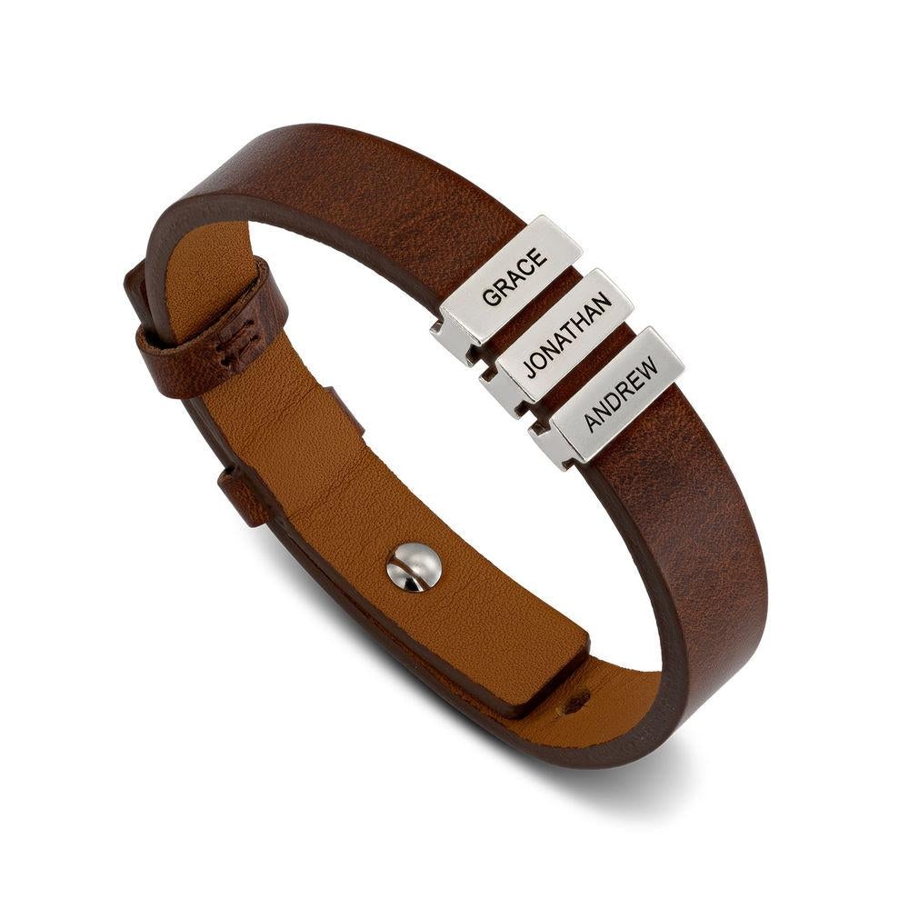 Father's Day Gift Men's Leather Bracelet with Custom Silver Beads