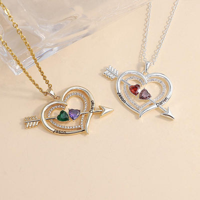 Valentine's Day Gift Forever Love Birthstone & Diamond Heart Pendant Necklace