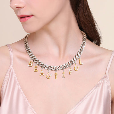 Mother's Day Gift Cuba Jewelry Diamond Initial Name Necklace