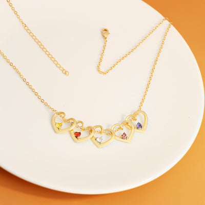 Mother's Day Gift Personalized Heart Name Birthstone Necklace For Mom Grandma