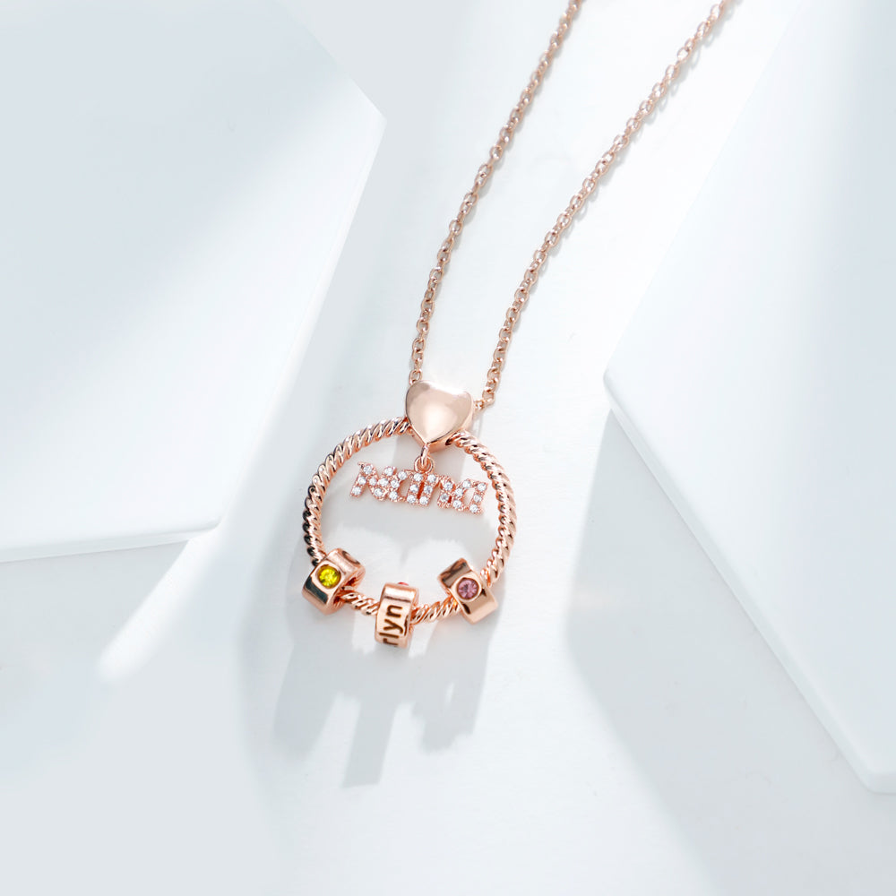 Mother's Day Gift Personalized Circle Pendant with Custom Birthstone Beads