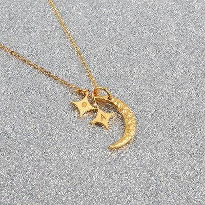 Mother's Day Gift Moon and Stars initials Necklace