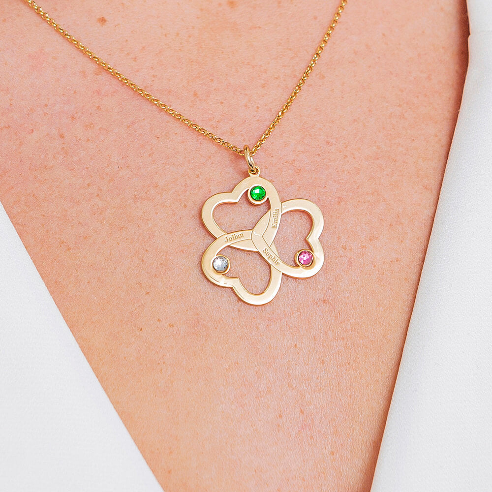 Mother's Day Gift Intertwined 1-6 Hearts Name Necklace With Birthstones