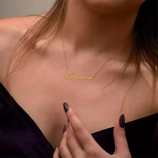 Mother's Day Gift Fashion Name Necklace with Birth Flower